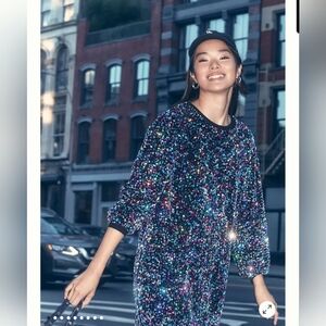 New Anthropologie Velvet Multicolor Sequin Long Sleeve Mini Dress